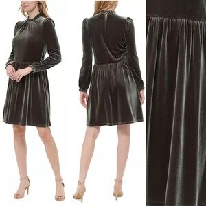 Tommy Hilfiger Olive Green Velvet Long Sleeve Dress Coquette Wedding Guest 14